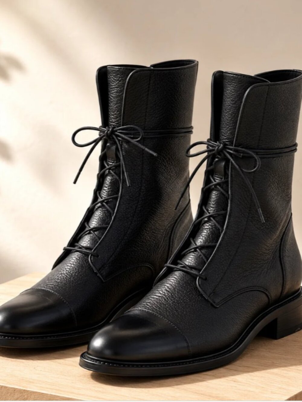 Women’s Lace-Up Cap-Toe Black Ankle Boots Size 7